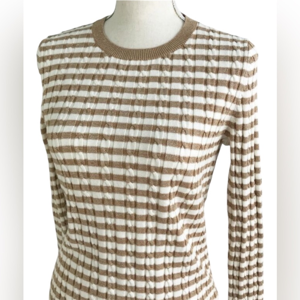 NWT Talbots Gold Metallic Cream Striped Ribbed Crewneck Sweater Holiday Size XL - Picture 3 of 15